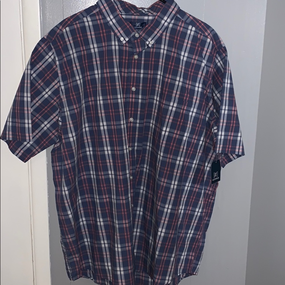 Men’s blue, pink and white checkered shirt